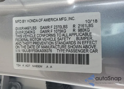 2019 Acura Tlx Technology из США, поврежденный, VIN 19UUB1F53KA006376